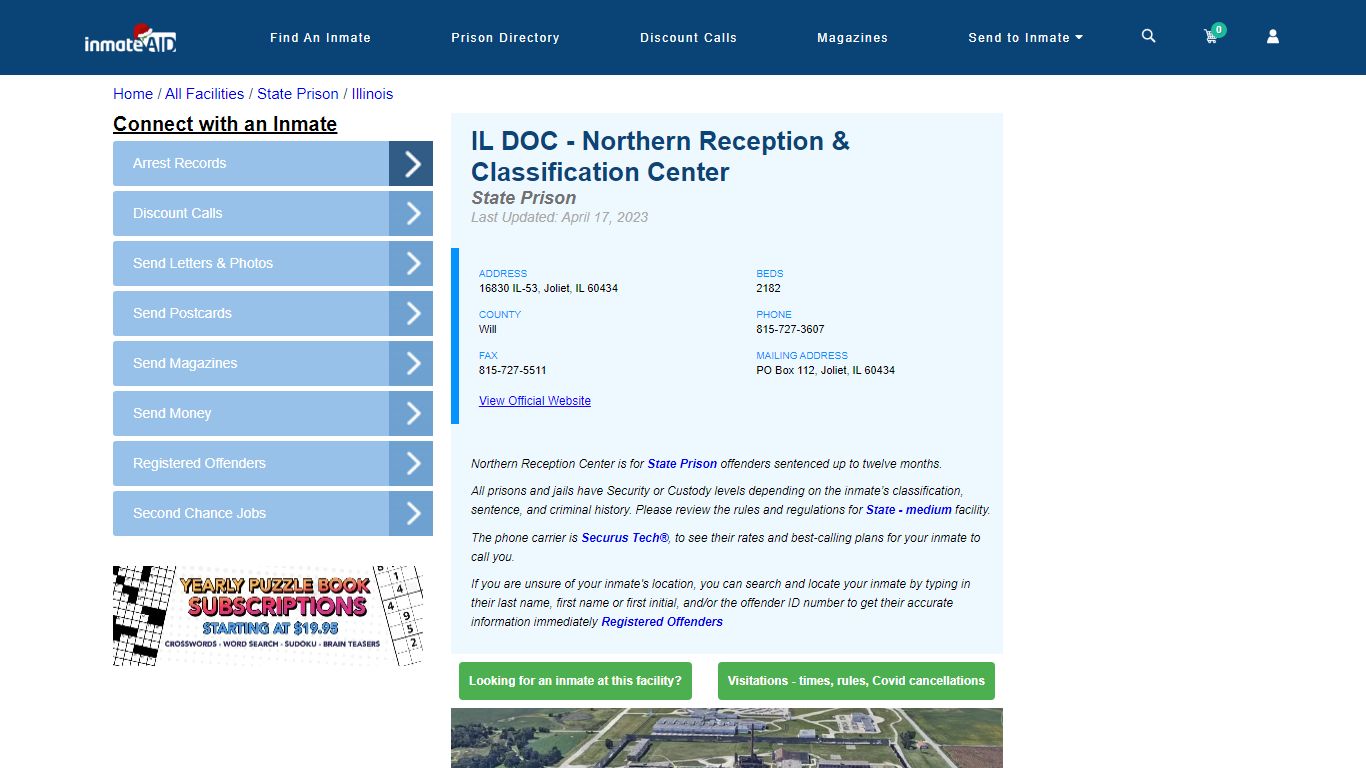 IL DOC - Northern Reception & Classification Center & Inmate Search ...