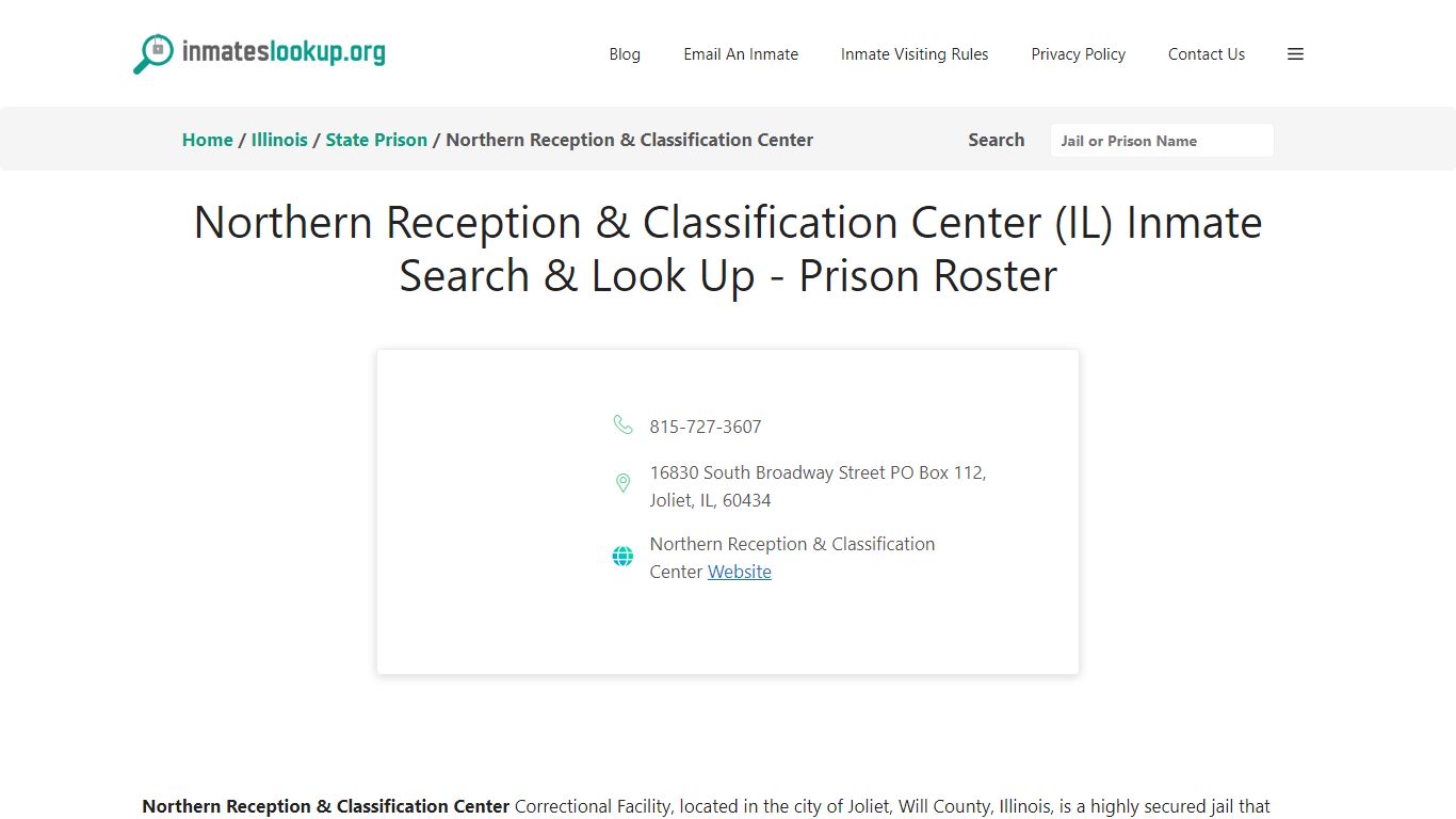 Northern Reception & Classification Center (IL) Inmate Search & Look Up ...